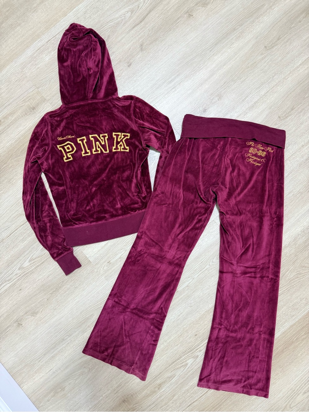 VTG y2k Victoria's Secret Pink Velour Phi Privileged Track Suit Set Sz XS